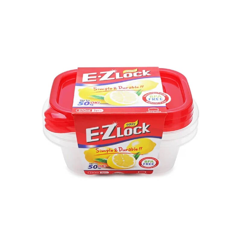 Bộ 3 Hộp Bảo Quản Thực Phẩm Ezlock Nắp Đỏ 270ml - LocknLock - HLE6204S, , large image number null